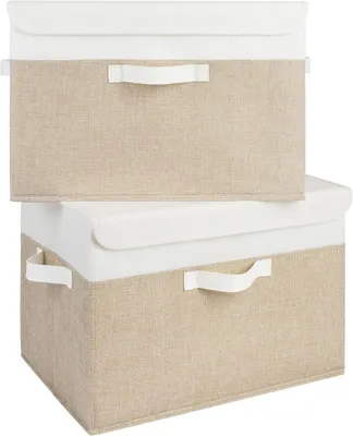 Produktbild von Aufbewahrungsboxen mit Deckel 43x30x29 cm, 2er-Set, weiß und khaki, für Kleidung