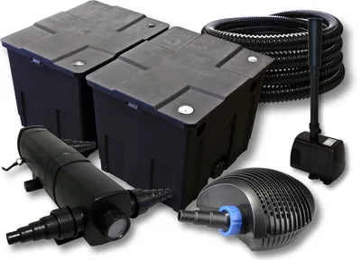 Zdjęcie produktu dla Kompletny zestaw SunSun: filtr do oczka wodnego CBF-350B do 60000 l, pompa do oczka wodnego CTF-6000 6000 l/h 40 W, osadnik do oczka wodnego CUV-218 18 W, wąż do oczka wodnego 25 m 25 mm, fontanna HJ-943 800 l/h 16 W