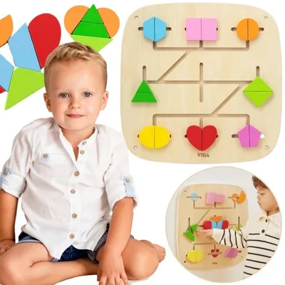 Image de Viga - Tableau mural en bois à formes Montessori - Jeu d'éveil