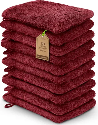 Produktbild von Frottier Waschhandschuhe 10er Pack 15x21cm, 100% Baumwolle, Bordeaux rot