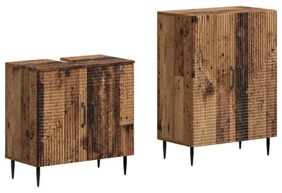 Immagine prodotto di Set di due mobili da bagno in legno, modello HAARLEM, realizzati con legno riciclato e materiale composito