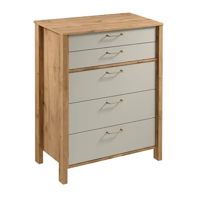 Productafbeelding van AX LIVING Kommode met laden, model Iseonia K5S, 90 cm, eikenhout Wotan en beige kleur