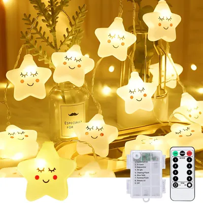 Lichtkette mit 20 LEDs, 3 m, warmweiß, Sterne, Timer, Fernbedienung