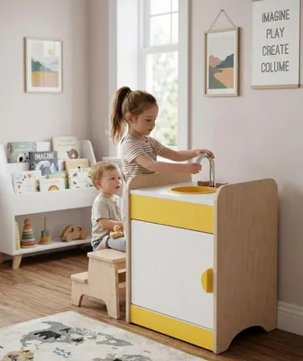 Produktbild von Spielzeug-Spüle für Kinder mit buntem Design und praktischem Stauraum