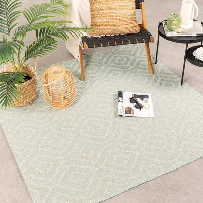 Produktbild von In- & Outdoor Teppich Quadrat - Summer Retro Mint - 120x120cm - Modern, Retro - Balkon, Garten / Terrasse -  FRAAI | Home & Living