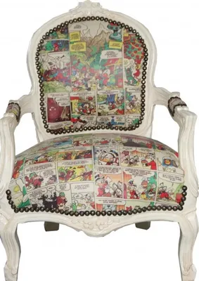 Produktbild von Casa Padrino Barock Kinderstuhl im Comic Design Lederoptik und Antik Creme 51 x 71 cm