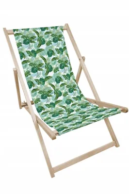 Produktbild von Liegestuhl klappbar aus Holz mit hellen tropischen Blättern – Klappstuhl Klappliege Sonnenstuhl Strandstuhl Gartenliege