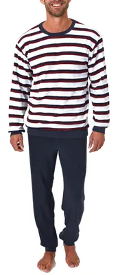 Produktbild von Edler Herren Frottee Pyjama Schlafanzug mit Bündchen in Streifenoptik - 291 101 13 788 ; rot , 52