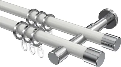 Produktbild von Interdeco Gardinenstange / Vorhangstange Weiß / Chrom, Typ Prestige Santo (Kappe), 20 mm Ø 2-läufig, 600 cm