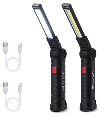 Immagine prodotto di Tolesum Set da 2 Lampade LED da Lavoro Ricaricabili: Lampada per officina con base magnetica e gancio, torcia USB con 5 modalità, rotazione a 360° e pieghevole, lampada di ispezione per riparazioni auto, officina, campeggio, emergenze