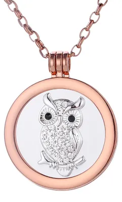 Produktbild von Morella Damen Halskette roségold 70 cm Edelstahl mit Amulett und Coin 33 mm Eule silber in Schmuckbeutel