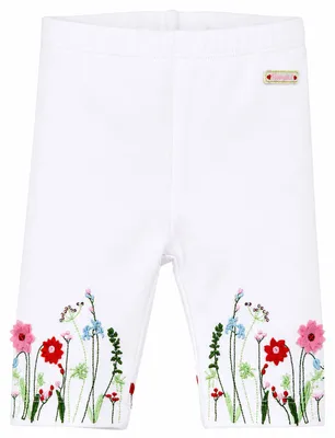 Produktbild von BONDI Capri Leggings "Blumenwiese" Stickerei 86627 | Weiß - Baby Sommerhose Größe: 116