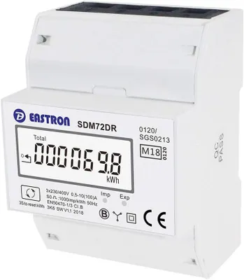 Produktbild von EASTRON SDM72-DR-MID - digitaler Drehstromzähler - 100A 3-phasig - Stromzähler für DIN-Schiene mit Resetmöglichkeit - geeicht