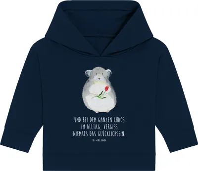 Produktbild von Mr. & Mrs. Panda Organic Baby Hoodie Chinchilla Blume 24. - 36. Monat - French Navy - Geschenk, Lustige Sprüche, Chaos, Kummer, Liebeskummer, Kapuzenshirt, Büro