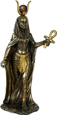 Image de Déesse égyptienne Hathor tenant un ankh dans la main, bronze, 30,5 cm