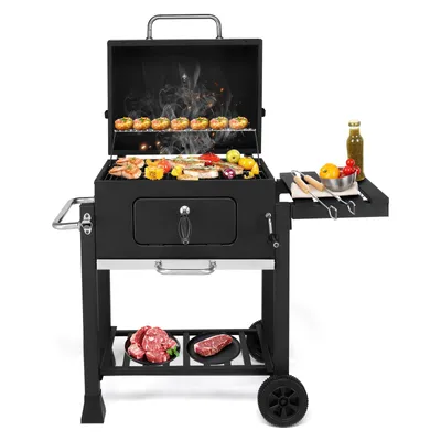 Produktbild von FCH Holzkohlegrill Grillwagen mit Seitenablagen, Deckel, Räder, 116x57x108cm