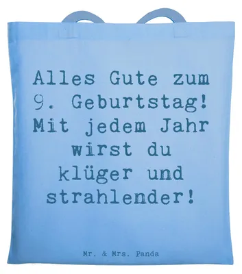 Produktbild von Mr. & Mrs. Panda Shopping Tasche Spruch 9. Geburtstag Wünsche - Sky Blue - Geschenk, Happy Birthday, Laptoptasche, Freude, Tote Bag, Jutebeutel, Kindergeburtstag
