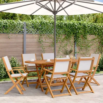 Produktbild von Maison Exclusive - 7-tlg. Garten-Essgruppe Stoff und Massivholz Cremeweiß