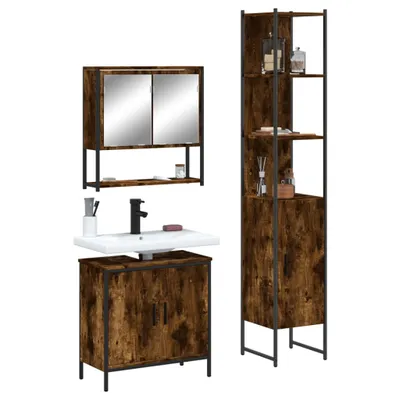 Image de Maison Exclusive - Ensemble de meubles de salle de bain 3 pièces en bois composite chêne fumé
