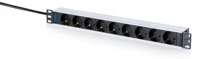 Immagine prodotto di 1HE Aluminium PDU,Schrankmontage, 9x Schutzkontakt
