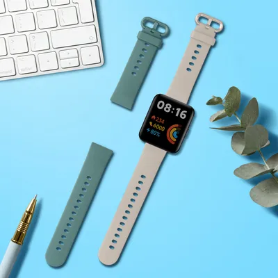 Produktbild von kwmobile 2x Uhrenarmband für Xiaomi Redmi Watch 2 Lite Armband - Fitnesstracker Band Set aus TPU Silikon - Ersatzarmband Smartwatch - Beige Dunkelgrün