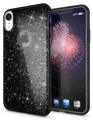 Produktbild von NALIA Hülle für iPhone XR, Handyhülle Glitzer Ultra-Slim Silikon-Case Back-Cover Schwarz