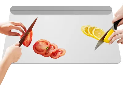 Image de Omgoods - Planche à découper en acier inoxydable, dimensions 39,9 x 30 cm, pour la cuisine