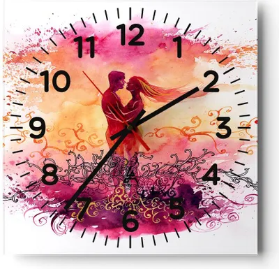 Produktbild von Wanduhr - Quadrat - Glasuhr - Liebe Paar Flitterwochen - 30x30cm - Schleichendes Uhrwerk - Lautlos - zum Aufhängen bereit - Dekoration Modern - Wanddekoration aus Glas - C4AC30x30-3006