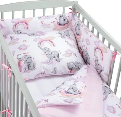 Produktbild von Pepi 4-teiliges Bettwäsche-Set für Babybett 60_120 mit Spannbettlaken und Seitenschutz Eledreams Pink