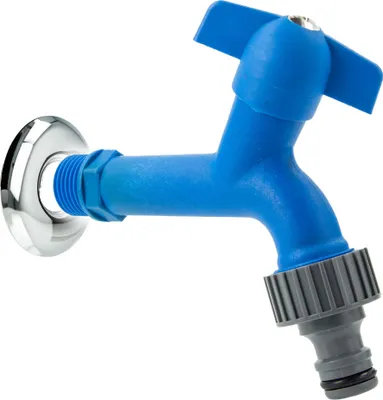 Produktbild von tecuro KTW-Auslaufventil 1/2 Zoll mit Steckkupplung, Wandrosette, blau