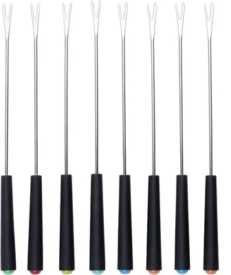 8er-Set Fonduegabeln, Edelstahl, hitzebeständiger Griff, 23 cm
