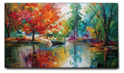 Zdjęcie produktu dla Giallobus - 56 - Łódka na jeziorze - Giallobus - 140D x 80S cm - Obraz - Standaard frame canvas