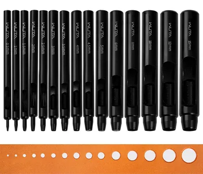 Immagine prodotto di Set di punzoni Lochstanzer in pelle, 15 pezzi, diametro da 0,5 a 15 mm, forma circolare, colore nero