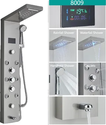 Immagine prodotto di Miscelatore vasca-doccia a LED, display digitale della temperatura, opzioni doccia multifunzione, spazzolato 8009