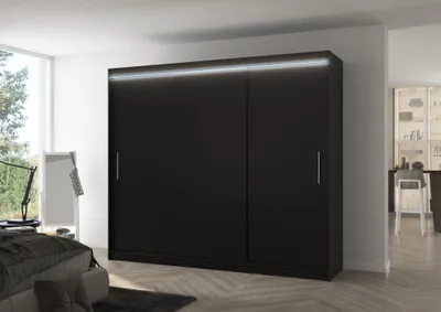 Obrázek produktu pro Velká šatní skříň 250 cm s LED osvětlením GADRIS - černá