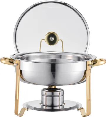 Produktbild von SucceBuy Rundes Buffet-Chafing-Dish-Set mit Glasdeckel, 4,7L, Gold für Partys