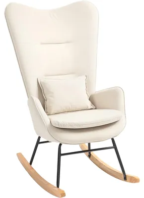 Zdjęcie produktu dla Krzesło bujane - Fotel wypoczynkowy - Krzesło bujane z podłokietnikami - Obicie z weluru - Ergonomiczne oparcie - Drewniane nogi