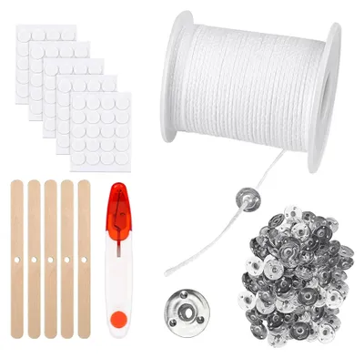 Produktbild von Kerzendocht Set mit 100 Stück Haltern und Aufklebern für DIY Kerzen
