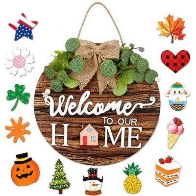 Zdjęcie produktu dla Tablica drewniana willkommens wieniec na drzwi 30X30 cm dekoracja
