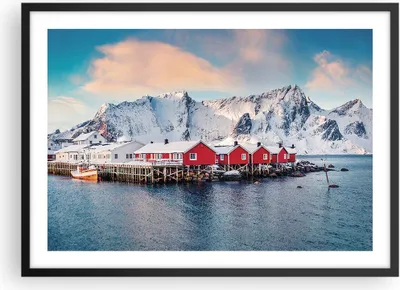 Produktbild von Gerahmtes Poster - Schwarzer Rahmen - Lofoten Dorf Angeln - 70x50 cm - Wand Bild - Wanddeko - Wandbilder - Kunstposter - Wandposter - Bilderrahmen - Bilder - Kunstdruck - P2BAA70x50-4762