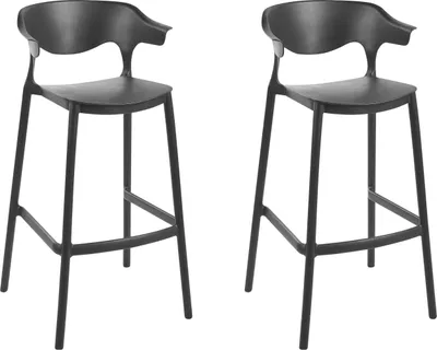 Produktbild von BELIANI Barstuhl 2er Set Schwarz Kunststoff Stapelbar Skandi Modern für Innen- und Außenbereich Garten Terrasse Balkon Wohnzimmer Esszimmer