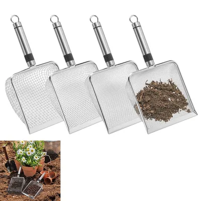 Produktbild von 4 Stück Gartensieb aus Edelstahl,Kompostsieb mit Griff Gartensieb,Sandsieb,Sieb, Erdsieb, Sandsieb,2/2.8/3.8/5mm Masche