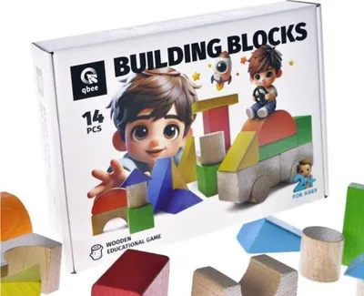 Zdjęcie produktu dla Drewniane klocki edukacyjne Building Blocks 14 elementów 900453 QB700-008