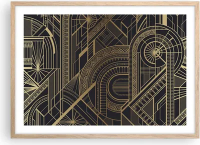 Produktbild von Gerahmtes Poster - Rahmen in heller Eiche - Ornament Gold Schwarz - 70x50 cm - Wand Bild - Wanddeko - Wandbilder - Kunstposter - Wandposter - Bilderrahmen - Bilder - Kunstdruck - P2NAA70x50-4522