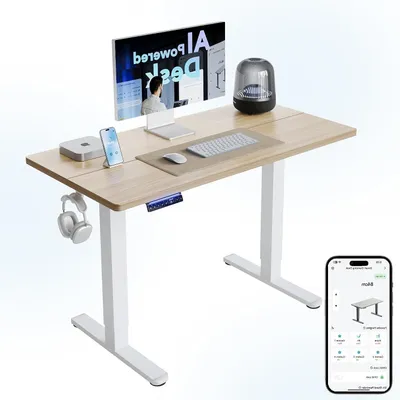 Immagine prodotto di Scrivania elettrica - Scrivania regolabile in altezza - Postazione di lavoro ergonomica - Controllo tramite app - Larghezza 120 cm - Finitura noce chiaro