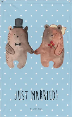 Produktbild von Mr. & Mrs. Panda Wandteppich Bär Heirat - Blau Pastell - Geschenk, Wandschmuck, Verheiratet Heirate Hochzeit Hochzeitsgeschenk Hochzeitspaar, Hängedeko, Wandbanner, Teddy