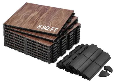 Produktbild von VEVOR Trockenlandfliesen für Hockeybodenmatte, 12 x 12 Zoll 15 Stück ineinandergreifende vielseitige Trainingsfläche, Tanzbodenfliesen, Hockeytrainingsausrüstungsbrett für Schüsse (Aschgrau, 15 Quadratfuß/Box), Braun-9 Stück