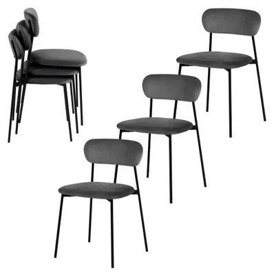 Produktbild von Esszimmerstühle 6er Set, Küchenstühle, Polsterstuhl für Esszimmer, Küche und Wohnzimmer, Metallbeine, Samtsitz in Dunkelgrau