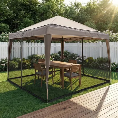 Produktbild von Mückennetz für Pavillon 3x3m - Insektenschutz mit 2 Reißverschlusstüren Schwarz