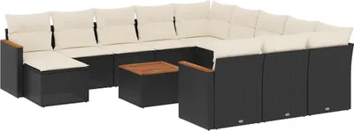 Produktbild von vidaXL 13-tlg. Garten-Sofagarnitur mit Kissen Schwarz Poly Rattan